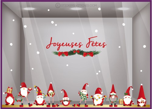 STICKER LUTIN FRISE PERE NOEL VITROPHANIE AUTOCOLLANT GEANT COMMERCE MAGASIN BOUTIQUE