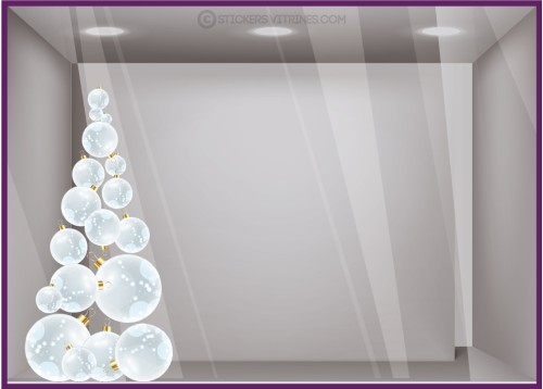 STICKER SAPIN BOULES DE NOEL AUTOCOLLANT GEANT NEIGE MAGASIN VITRINE DECORATION BOUTIQUE