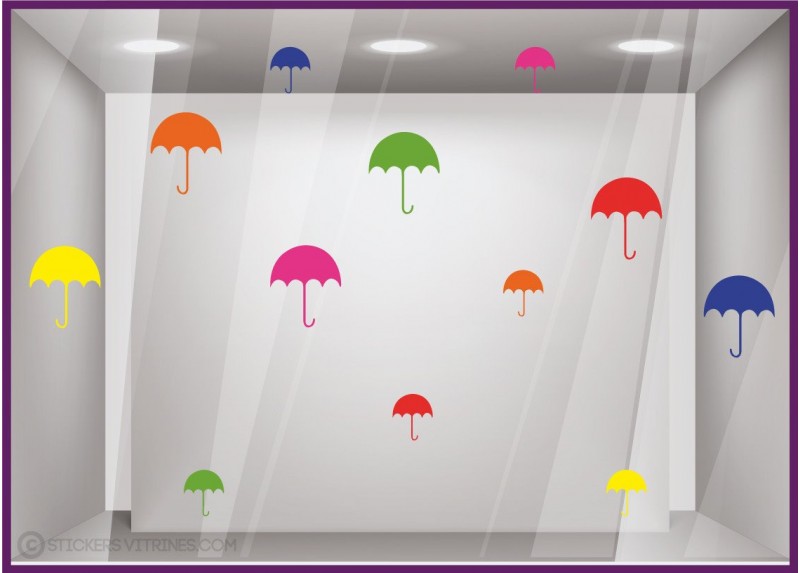 Kit Stickers Parapluies vitrine de commerce mode idee decoration maroquinerie bijouterie magasin calicot