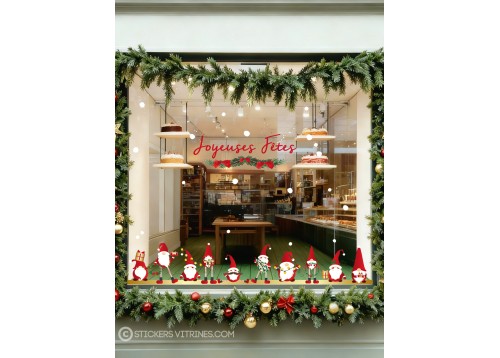 STICKER LUTIN DU PERE NOEL JOYEUSES FETES VITRINES MAGASIN IDEE DECOARTION BOUTIQUE VITROPHANIE FABRICANT IMPRIMEUR