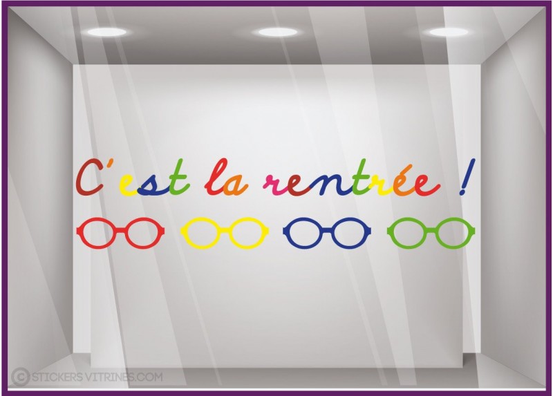 Sticker C'est la Rentree scolaire Lunettes opticien magasin boutique vitrine vitrophanie calicot devanture mode