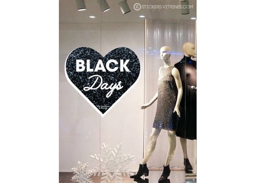 STICKER COEUR BLACK DAYS PAILLETTE VITROPHANIE MAGASIN BOUTIQUE FRIDAY IDEE DECORATION IMPRIMEUR FABRICANT