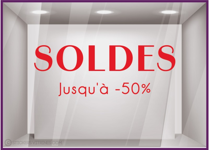 SOLDES LETTRAGE ADHESIF 50% PROMOTION CALICOT MAGASIN VITRINE FABRICANT BOUTIQUE STICKER