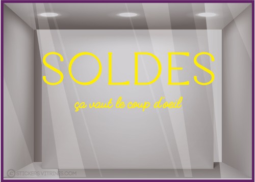 STICKER VITROPHANIE SOLDES OPTICIEN OEIL LETTRAGE AHESIF VITRINE MAGASIN FABRICANT