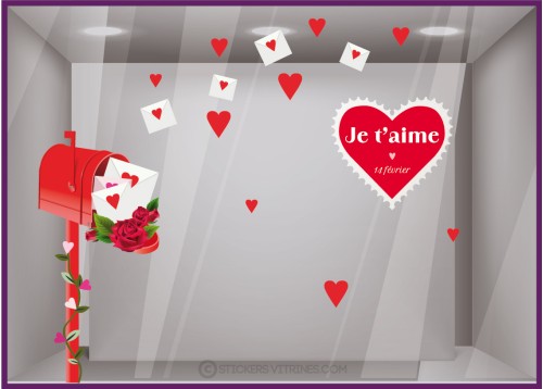sticker boite au lettres timbre coeur saint valentin idee deco magasin vitrine boutique pas cher fournisseur vitrophanie