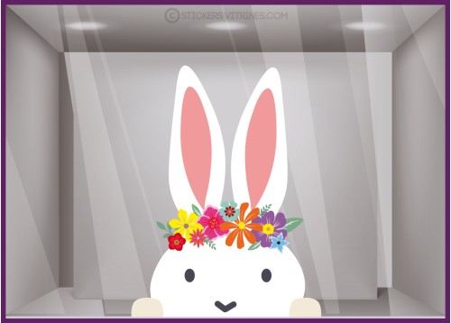 STICKER LAPIN PAQUES AUTOCOLLANT GEANT VITROPHANIE MAGASIN DECORATION BOULANGERIE CHOCOLATIER BOUTIQUE VITRINE CALICOT