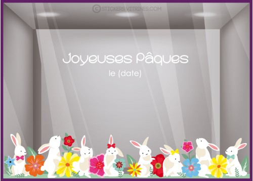 STICKER FRISE LAPIN PAQUES CHOCOLAT FLEUR DECORATION BOULANGERIE PATISSERIE CHOCOLATERIE MAGASIN VITRINE VITROPHANIE ADHESIF