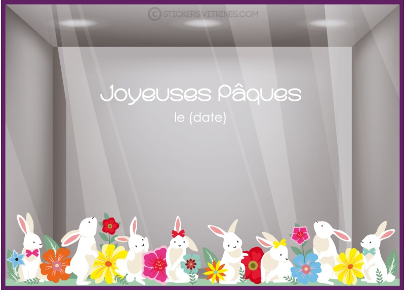 STICKER FRISE LAPIN PAQUES CHOCOLAT FLEUR DECORATION BOULANGERIE PATISSERIE CHOCOLATERIE MAGASIN VITRINE VITROPHANIE ADHESIF