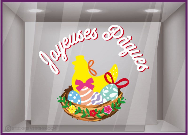 STICKER VITRINE JOYEUSES PAQUES NID COCOTTE OEUFS MAGASIN VITRINE BOULANGERIE PATISSERIE CHOCOLATIER