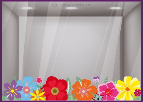 STICKER PRINTEMPS FRISE DE FLEURS DECORATION MAGASIN VITRINE BOUTIQUE VITROPHANIE ADHESIF AUTOCOLLANT GEANT PAS CHER