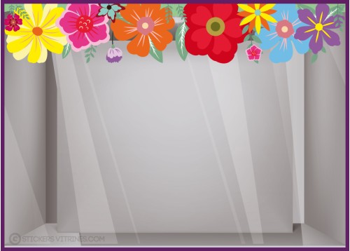STICKER FRISE DE FLEURS ETE PRINTEMPS AUTOCOLLANT PAS CHER VITROPHANIE VITRINE MAGASIN BOUTIQUE DECORATION