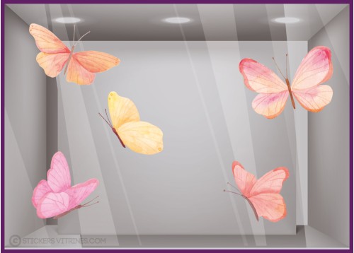 STICKER PAPILLON GEANT AQUARELLE IDEE DECO PRINTEMPS ETE VTRINE MAGASIN VIRTE ADHESIF VITROPHANIE FABRICANT