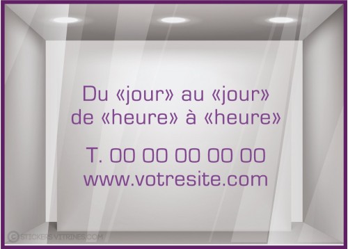 Sticker-Horaires-Classique a personnaliser-vitrine-cafe-lettrage adhesif-texte autocollant-devanture