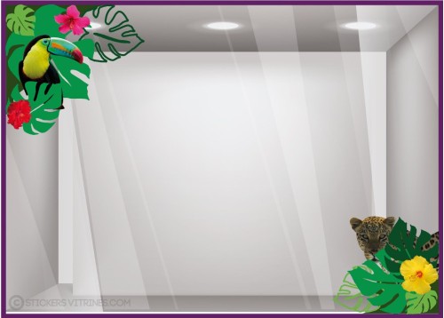 Kit de Stickers Toucan été calicot devanture vitrophanie adhésif tigre fleur mode parfumerie sport bord de mer tropical
