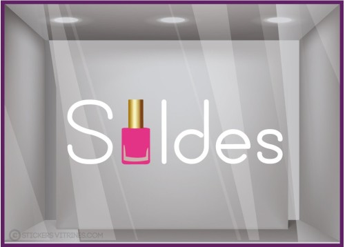Vitrophanie pour vitrine Sticker Soldes Vernis beaute mode parfumerie destockage braderie liquidation promotion pourcentage 