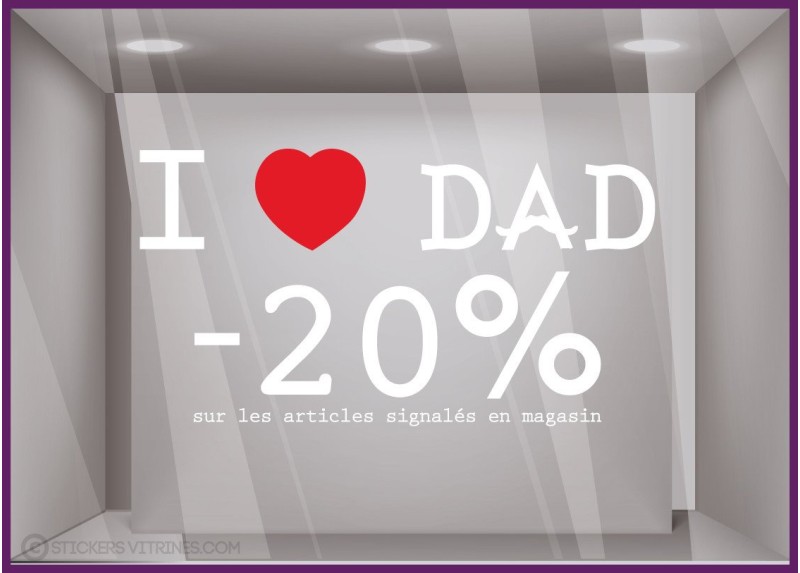 Sticker Promo fête des pères papas soldes pourcentage lettrage adhesif bijouterie pret a porter opticien horlogerie