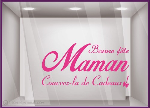 Sticker Maman couverte de cadeaux fete des meres maman mode institut beaute bijouterie fleuriste parfumerie calicot vitrophanie 