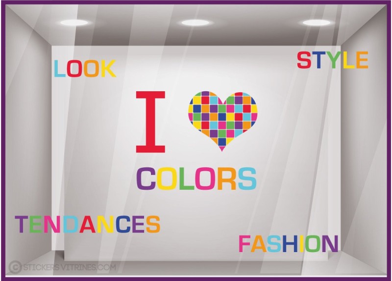 Kit de Stickers I Love Colors autocollant vitrophanie adhésif commerce vitrine magasin mode vitre