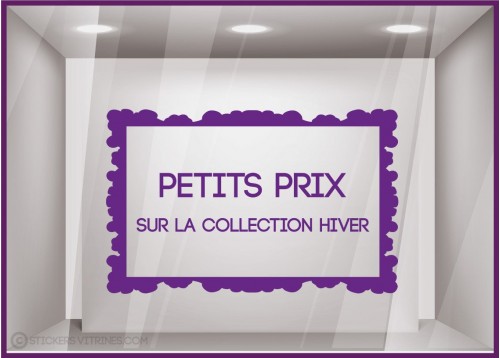 Sticker Petits Prix sur Collection d'Hiver destockage soldes promotions vitrophanie adhesif enseigne devanture lettrage