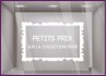 Sticker Petits Prix sur Collection d'Hiver destockage soldes promotions vitrophanie adhesif enseigne devanture lettrage