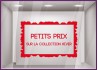 Sticker Petits Prix sur Collection d'Hiver destockage soldes promotions vitrophanie adhesif enseigne devanture lettrage