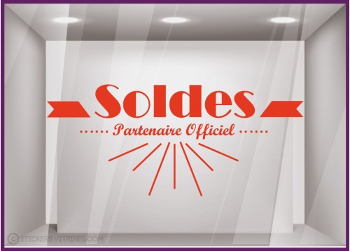 Sticker Soldes Partenaire Officiel promotion lettrage adhesif destockage braderi liquidation stock hiver ete mode opticien