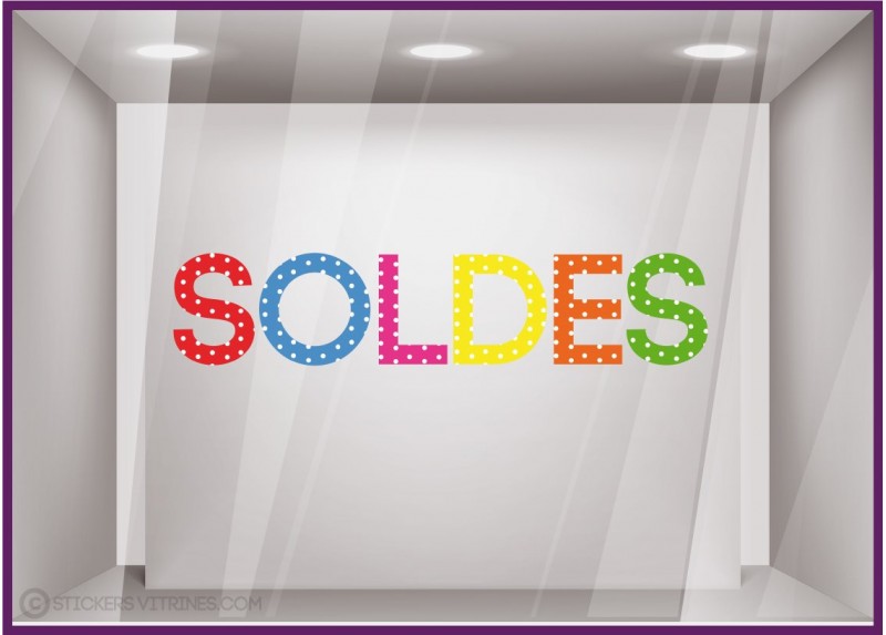 Sticker Soldes Pois promotion destockage braderie devanture boutique mode maroquinerie lettrage adhesif