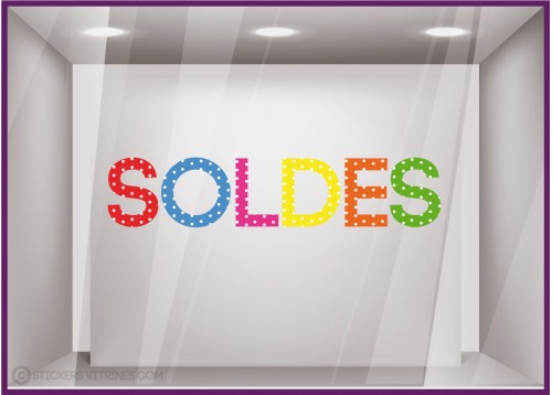 Sticker Soldes Pois promotion destockage braderie devanture boutique mode maroquinerie lettrage adhesif