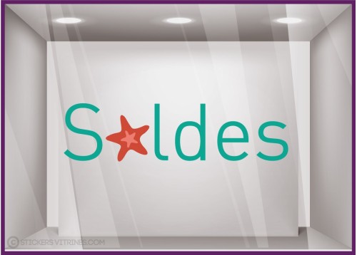 Sticker Soldes Etoiles de Mer promotion braderie destockage pourcentage lettrage adhesif boutique de mode maroquinerie