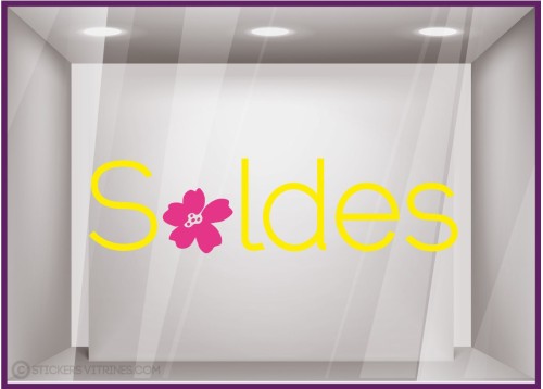 Sticker Soldes fleurs promotion destockage braderie liquidation lettrage adhesif mode ete maroquinerie bijouterie vitrophanie