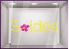 Sticker Soldes fleurs promotion destockage braderie liquidation lettrage adhesif mode ete maroquinerie bijouterie vitrophanie